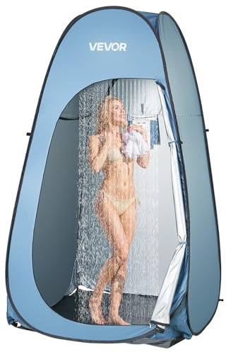 VEVOR Pop up Shower Tent, Instant Portable Privacy Tent Changing Room with Hanging Bag, Ground Stakes, Ropes, Carry Bag, 190T Polyester with Silver Coating, Quick Setup, for Camping, Beach, Fishing