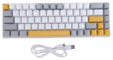 MechKit Teclado mecánico para Jugar 60 por ciento con Cable 68 Teclas RGB con Interruptor Azul para PC Ordenador portátil Color tricromático K68 (Amarilla Gris Blanca)