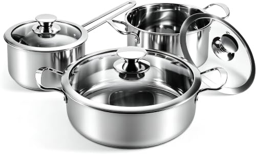 Stainless Steel Pan Set, 6-Piece Tri-Ply Base Induction Pots and Pans Set