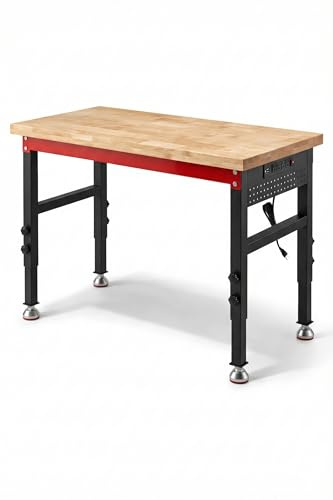 VekMax 48 Heavy Duty Workbench, 2500 LBS Load Capacity Work Bench with 1.2 Laminated Wood Top & Reinforced Steel Frame, Adjustable Height Work Table for Garage, Workshop, Office, Home (Feet)