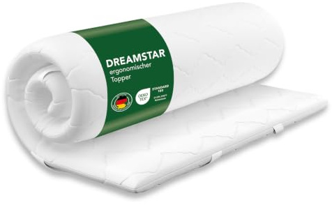 DREAMSTAR Matratzen Topper 100x200cm weich | Good Night Memory Foam Matratzentopper 6cm hoch | Öko-TEX® Zertifiziert&ergonomisch für Boxspringbett, Wohnwagen | rutschfest durch Bänder zur Befestigung