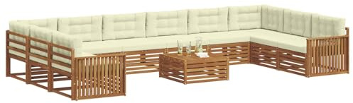 vidaXL Sofagarnituren 11 pcs Natur und Creme Massivholz Akazie, Garten-Sofa, Robustes Outdoor-Sofa für die Terrasse, lässige Lounge, bequemes Wohngefühl