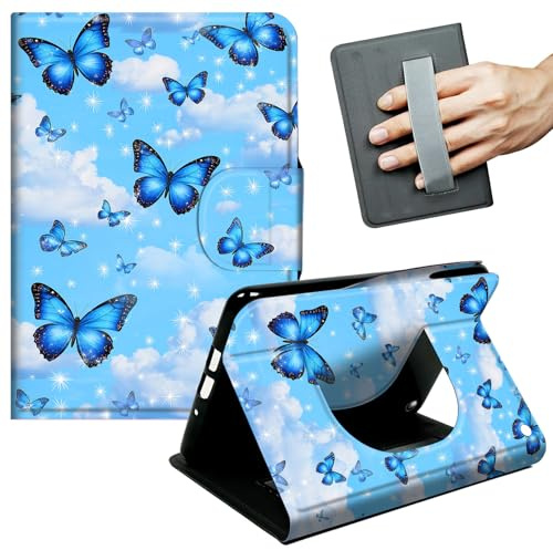 JANENFNA Schutzhülle für Amazon Fire HD 8/HD 8 Plus (12./10. Generation, Version 2024/2022/2020), schlankes Smart-Cover mit Handschlaufe & automatischer Wake/Sleep, blaue Schmetterlinge