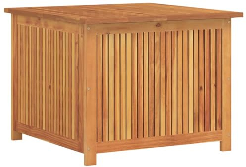 Gartenbox Auflagenbox aus massivem Akazienholz 75x75x58 cm mit wasserfestem Innenbeutel, wetterfeste Aufbewahrungsbox für Garten Balkon Terrasse, geräumige Kissenbox für Outdoor Stauraum