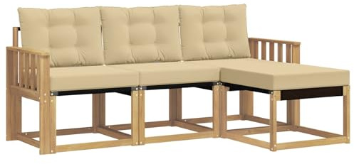 vidaXL Outdoor-Sofagarnitur mit Kissen 4 pcs Weiß und Beige, Garten-Sofa, modernes Lounge-Set für draußen, haltbar, gemütliche Terrasse-Sitze für jeden Anlass