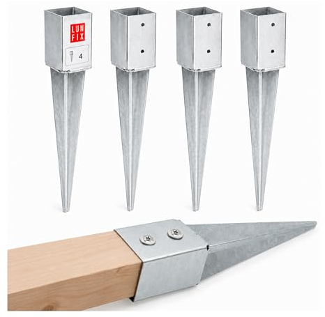 LUN FIX Einschlag-Bodenhülse 45x45mm 1,5 mm 550 mm 4 Stk Feuerverzinkt | SET Aus Für Holzpfosten 4-Kant, Materialstärke, Zäune & Gartenprojekte, Gesamtlänge