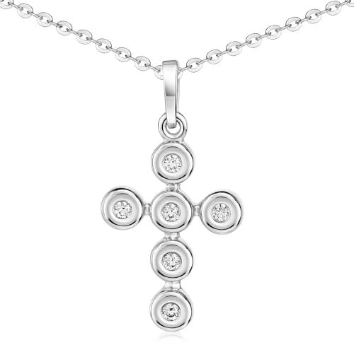 MATERIA 925 Silber Anhänger Kreuz mit Zirkonia - Kleiner Kettenanhänger mit 50cm Kette Damen Schmuck Set inkl. Etui KA-118_K97-50 cm