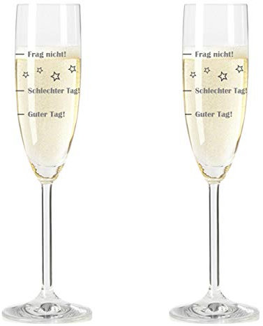 Leonardo Sektglas, 2er Set, Guter Tag!, Schlechter Tag!, Frag Nicht!, Stimmungsglas mit lustiger Gravur, Mood Sekt Glas, 210 ml