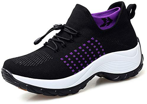 Solshine Scarpe da ginnastica da donna in rete, con plateau 694, nero/viola, 37 EU