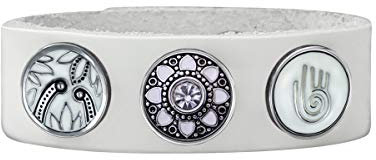 Quiges Women Leather Bracelet Set Frozen White with Black and White 18mm Button 18-20cm