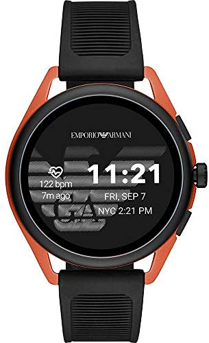 Emporio Armani - Reloj Inteligente para Hombre Connected Gen 5 Caja de Aluminio Rojo Mate y Correa de Caucho Negra ART5025