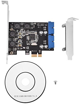 ASHATA PCI-E PCI-Express a Adaptador de Tarjeta USB 3.0 Interno de 2 Puertos con Conector de 19 Pines con Perfil bajo, Conector USB 3.0 PCI Express a Doble Tarjeta USB 3.0 de 19 Pines
