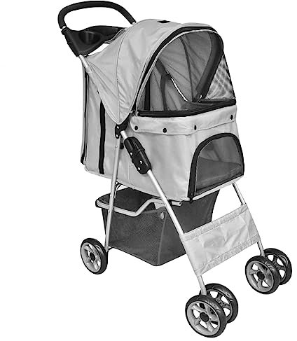 vidaXL Poussette Pliable pour Chiens Chats Chiots Voyage Animaux Extérieur gris