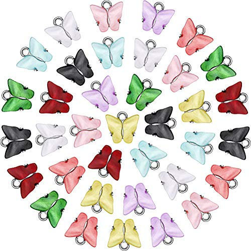 HICARER 36 Stücke Schmetterling Charms - Silber Acryl Anhänger Bunte Form für Ohrringe Armbänder Halskette DIY Schmuck Herstellung