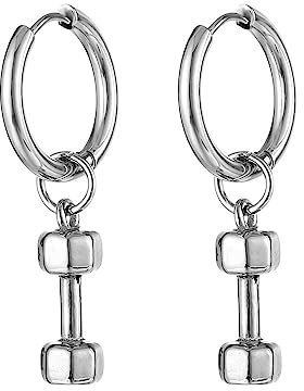 Jemant Creolen Hantel für Damen und Herren, Edelstahl, Silber, Kpop Mode Punk Gothic Barbell Ohrringe Hängend Schmuck für Freund, Edelstahl, zählen