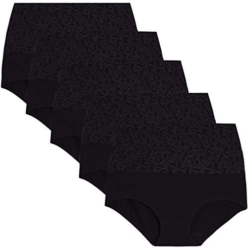 YaShaer Culotte Femme Coton Culottes Taille Haute sous-vêtements Slip Grande Elasticité Femme Ventre Plat Taille 2XL, Noir, Lot de 5