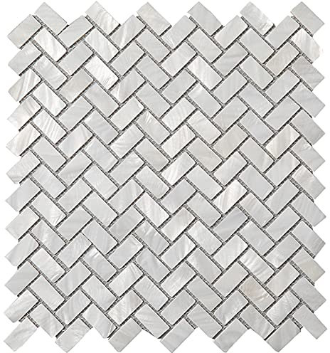 MOP Mother of Pearl Pearl Shell Mosaic Herringbone Tile, are Used for Kitchen Backsplashes and Bathroom Tile, 11x12.5 White (10 Pack)