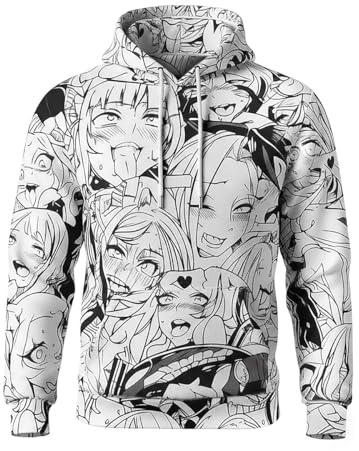 CoolChange Ahegao Sweat à capuche avec visage de manga | Blanc | Taille : S – L