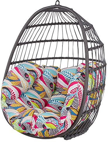 PATIO Kissen für Hängesessel Oval 144 x 100/45 x 10/12 cm Sitzkissen Hängesessel Auflage für Hängeschaukel Hängekorb Schaukelkorb Rattansessel Ersatzpolster Papasan gesteppt Pflanzenmuster Mehrfarbig