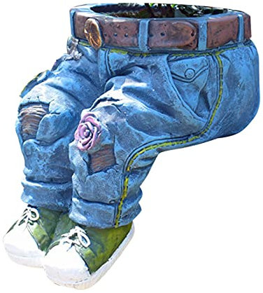 zebroau Macetero de resina con diseño de pantalones vaqueros, para exteriores, interiores, decoración de jardín