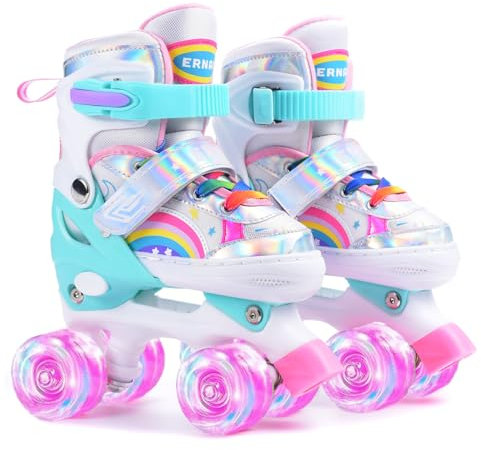ERNAN Rollschuhe Mädchen Verstellbar.komfortabl LED Rollerskates für Jugendliche und Anfänger.4 Größen verstellbar,Rollschuhe für Mädchen,Jungen und Anfänger (Pink, S)
