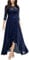 MIUSOL Women's Elegant Scoop Neck Floral Lace Formal Wedding Maxi Dress (X-Large, Navy Blue)