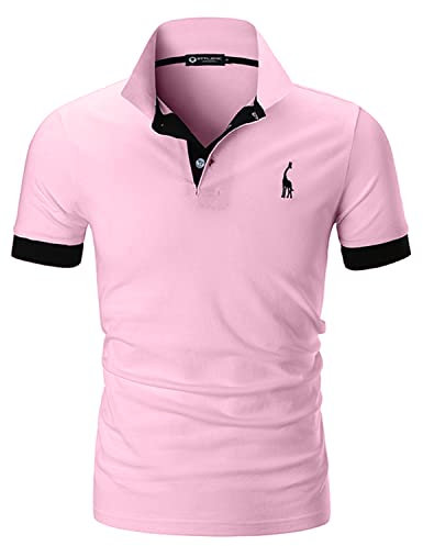 STTLZMC Polo Homme Manche Courte Slim Fit Poloshirt Casual Col Contrasté S-XXL,Rose,5XL