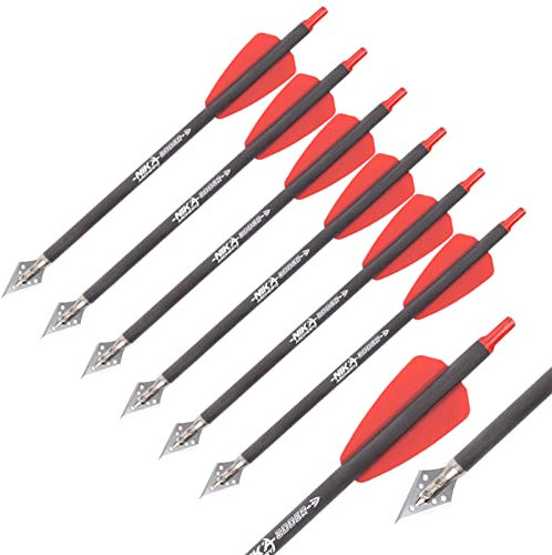 Elong 7,5 Armbrustbolzen Reine Carbonpfeile mit 2 Klingen Jagdspitzen aus Stahl für die Outdoor-Jagd mit R9-System
