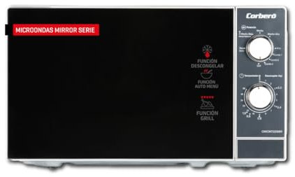 Corberó Microondas de Libre Instalación Cap. 20 Litros, Color Espejo Frontal, Potencia 700 W, Grill, Descongelar, 9 Niv. Potencia, Control Mecánico, Temp. 35 Min., Plato Giratorio 255