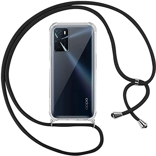 Pnakqil Coque pour Oppo A16/A16s/A54s avec Cordon, Transparente Silicone Housse avec Réglable de Collier Anti-Chute Etui pour Oppo A16/A16s/A54s, Ètuis à Bandoulière 6.52, Noir