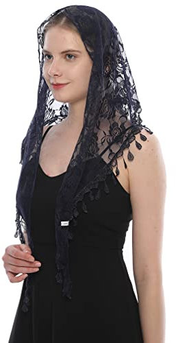 LMVERNA Mantilla-Schleier mit Spitze, katholischer Schleier, Kirchenschleier, Kopfbedeckung, lateinische Masse