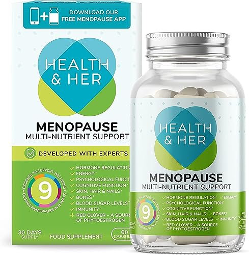 Health & Her Menopause Supplements for Women - Multi-Nutrient Wellbeing Support - Wellbeing for Menopause - 1 Month Supply, 60 Capsules - Vegan
