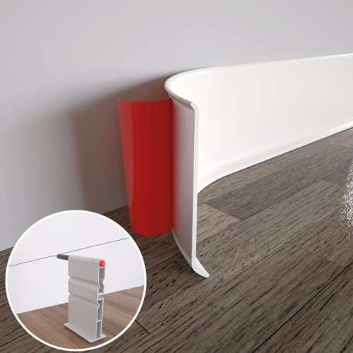 COUKIU Moulure de plinthe flexible - 10,2 cm x 6 m - Autocollant en vinyle - Base murale en caoutchouc - Décollez et collez - Blanc