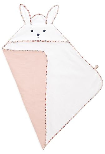 Kaloo - K'Doux - Hasen-Kapuzenbadetuch für das Baby - Weich und Absorbierend - 75 x 75 cm - Baumwollhandtuch mit Kapuze und Hasenohren - Mohnblumen-Motiv - Ab Geburt, K216007
