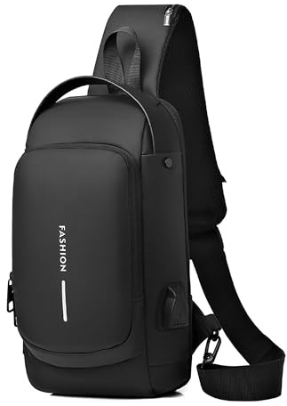 HAN-LBG Sling Bags für Männer Frauen, wasserdichte Brusttasche mit USB-Ladeanschluss Anti-Diebstahl-Passwortsperre Crossbody-Rucksack Kleine Flex-Schultertasche für Wandern Radfahren Laufen Reisen