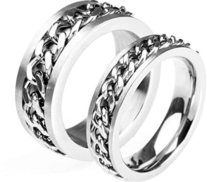 Whoiy Pärchen Ringe Verlobung, Ring Frauen Edelstahl 2 Stück Silberner Kubanischer Kettenring für Hochzeit Versprechen