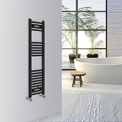 Warmehaus Curved Bathroom Heated Towel Rail Warmer Radiator Central Heating 1200x300mm - Black