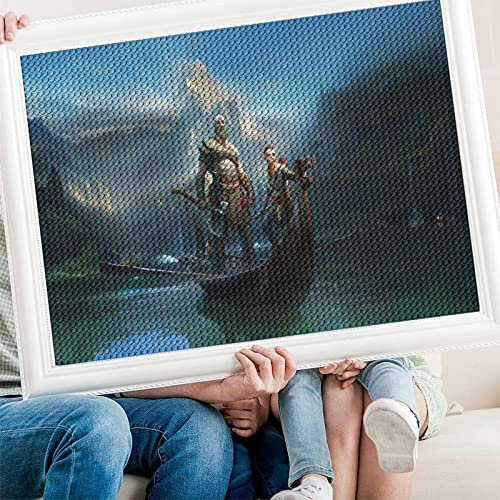 PAWCA 5D DIY Diamond Painting,God Of War,Crystal Strass Cross Stitch Kit, Mosaik-Handwerk für die Heimdekoration(round drill)-30x40cm