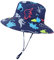 LACOFIA Sombrero de Sol Bebé Gorro Verano para Niños Sombrero Playa de ala Ancha UPF 50+ Proteccion Solar con Correa Ajustable para Barbilla Dinosaurio Azul Marino 2-3 años