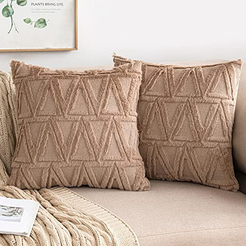 MIULEE 2er Set Wolle Kissenbezüge Dekokissen Polyster Sofakissen Dreieck Weich Couchkissen Kissenbezug Zierkissenbezug mit Verstecktem Reißverschluss für Wohnzimmer Schlafzimmer Taupe 50x50cm
