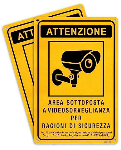 Cartelli Area Videosorvegliata Alluminio 20x30cm (A4) 2pz Adesivi per Casa negozio e Proprietà Privata Cartelli Sicurezza