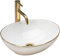Rea Aufsatzwaschbecken Sofia Gold Edge Waschtisch Handwaschbecken Waschschale Waschbecken für Badezimmer aus hochwertiger Keramik 410 mm x 345 mm x 150 mm (weiß)