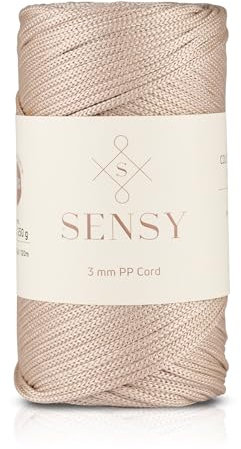 Sensy - Cuerda de Poliéster 3 mm, 131 Yardas, 100% Polipropileno, Macramé y Ganchillo para Bolsa (Latte)