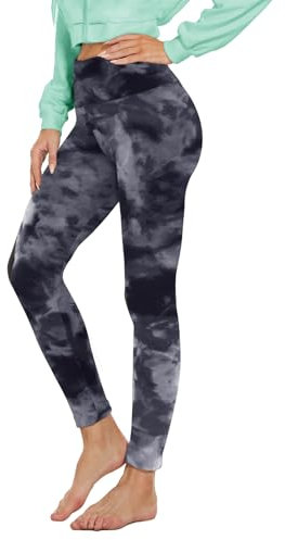 DDOBB Thermal Leggings Women High Waist Fleece Lined Winter Black Sports Leggings Workout Warm Yoga Pants Tights Running Hiking Gym(Black Printing L-XL)