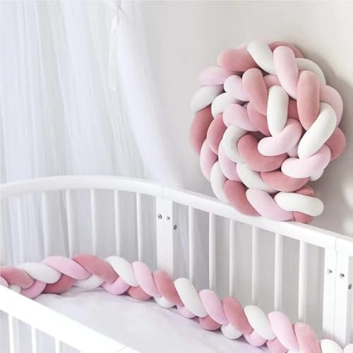 Edumov Bettschlange Geflochten, Bettschlange, Nestchenschlange Geflochtenes, Seitenschläferkissen Kopfkissen Baumwolle Schlafkissen Kissen Knotenkissen, Rosa Weiß, 250CM