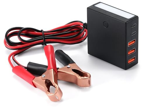 Auto-USB-Ladeadapter 12-24V zu 5V DC – 5X USB Ports (2.4A pro Port) mit Batterieclip – Kompatibel mit 12V/24V Fahrzeugen