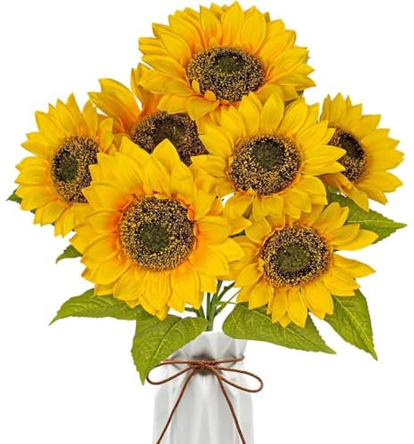 Cassarina Bouquet di girasoli artificiali, 43,2 cm, grande, 7 teste, in finta seta, con steli, per matrimoni, sposa, baby shower, decorazione per la casa, (giallo)