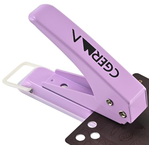Single Hole Puncher, 1/4 Hole, 50% Labor Savings, Heavy Duty Metal Punch, 15 Sheet Capacity, for ID Cards, Chipboard, Art Project, Crafts Easy Punching, Purple