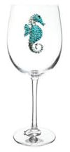 THE QUEENS' JEWELS Blue Seahorse - Copa de vino con tallo con joyas, 21 onzas, regalo único para mujeres, cumpleaños, lindo, divertido, no pintado, decorado, brillante, deslumbrante, con diamantes de