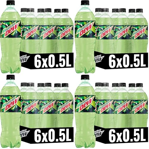 Mountain Dew Regular, Koffeinhaltige Limonade mit Lemon-Lime-Geschmack, das Kultgetränk aus den USA EINWEG (6 x 0.5 l) (Packung mit 4)